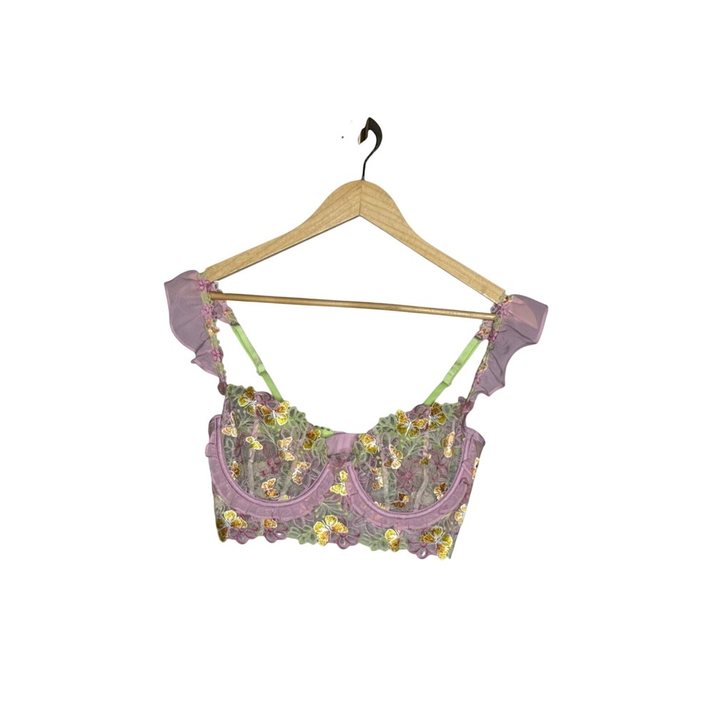 For Love & Lemons Butterfly Embroidered Underwire Longline Bralette SDD